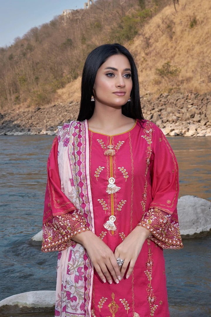 Embroidered Printed Lawn Hot Pink Stitched Suit - Khas