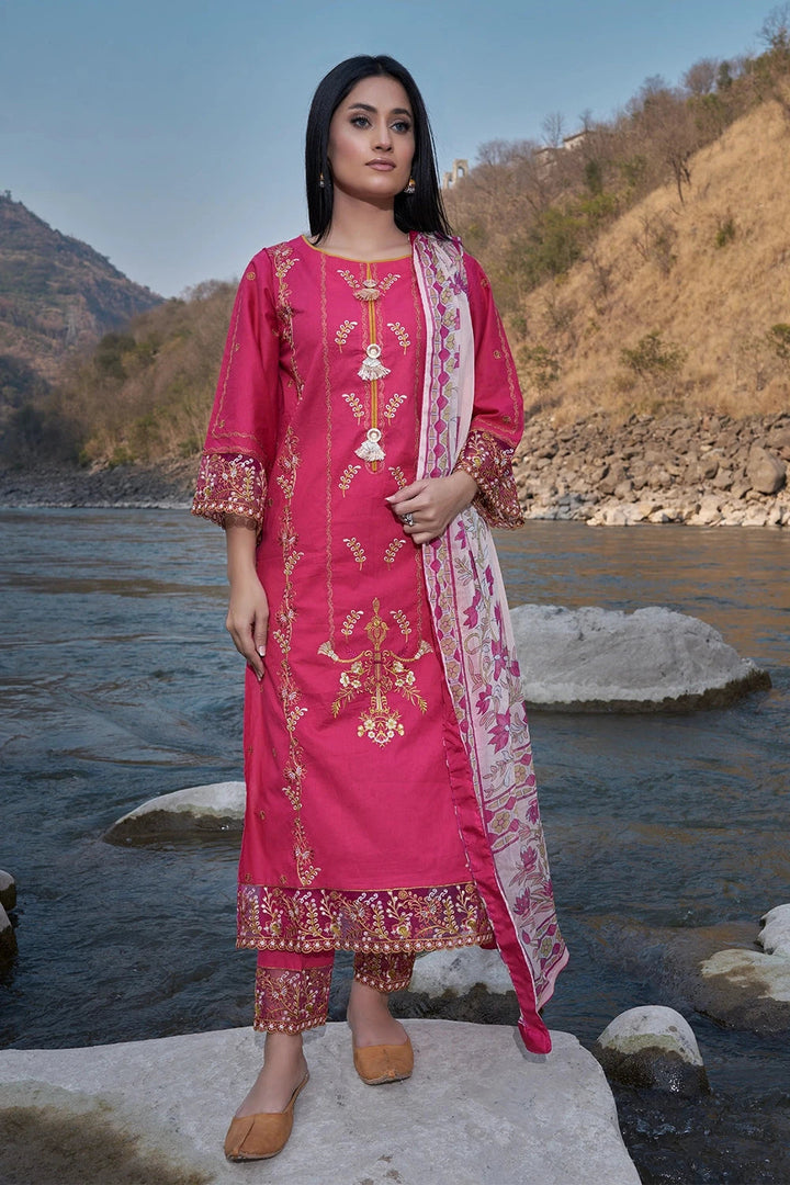 Embroidered Printed Lawn Hot Pink Stitched Suit - Khas