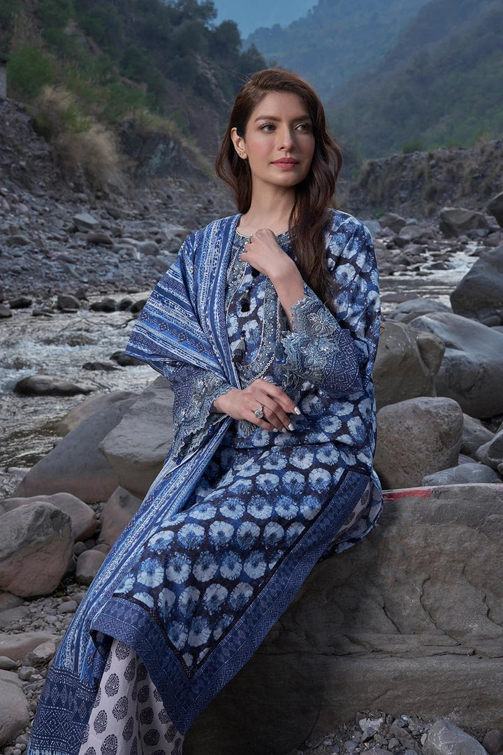 Printed Lawn Midnight Blue Stitched Suit - Khas