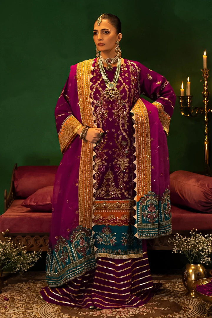 Embroidered Cotton Net Magenta Stitched Suit - Meherbano by Khas