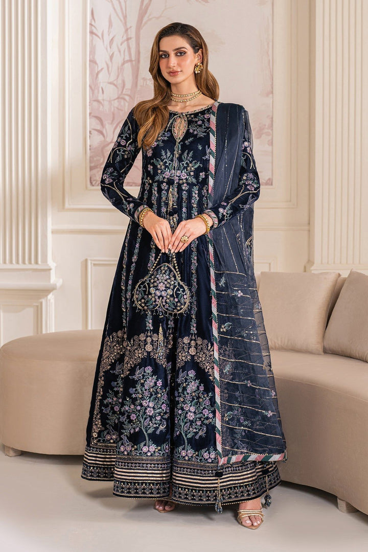 Embroidered Velvet Navy Blue Stitched Suit - Baroque