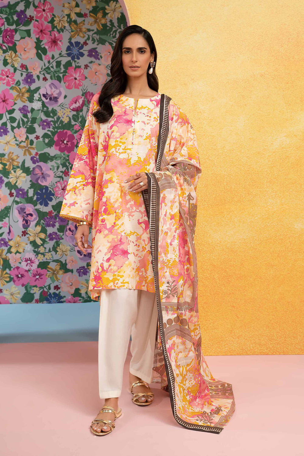 Lawn Pink Unstitched Suit - Nishat Linen