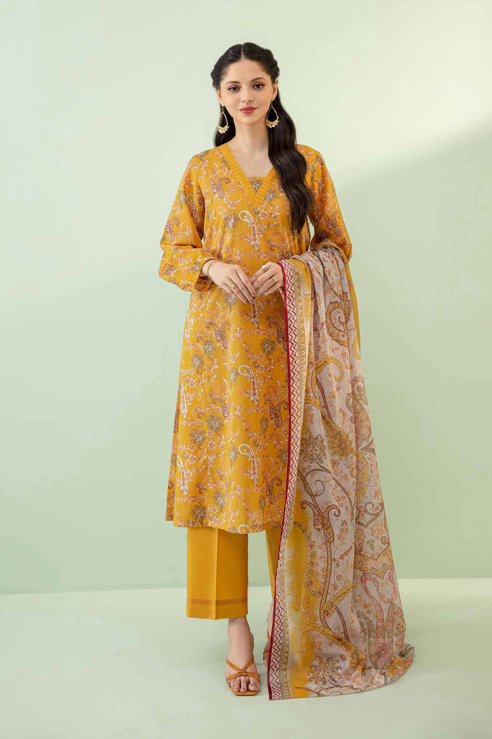 Lawn Orange Unstitched Suit - Nishat Linen