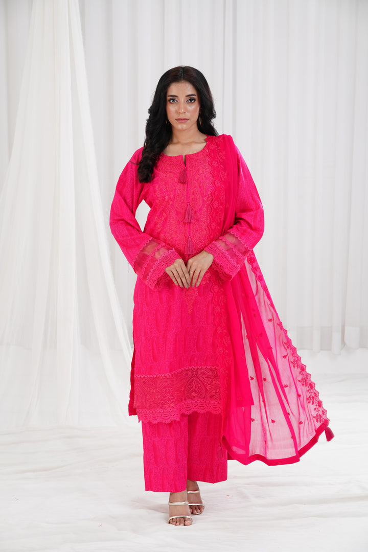 Cambric Pink Stitched Suit - Nishat