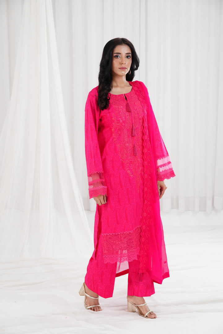 Cambric Pink Stitched Suit - Nishat