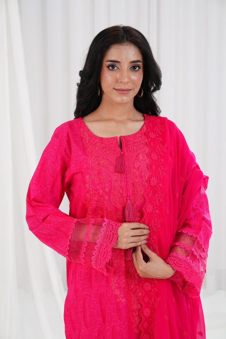 Cambric Pink Stitched Suit - Nishat
