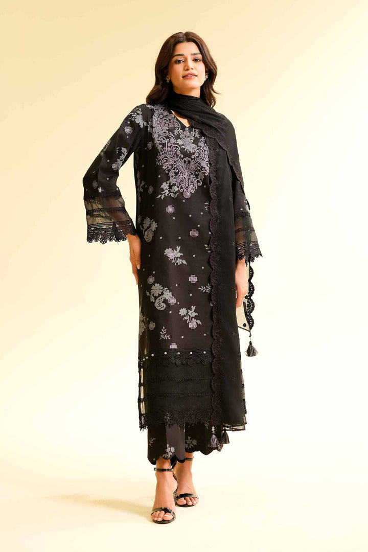 Embroidered Printed Cambric Black Stitched Suit - Nishat