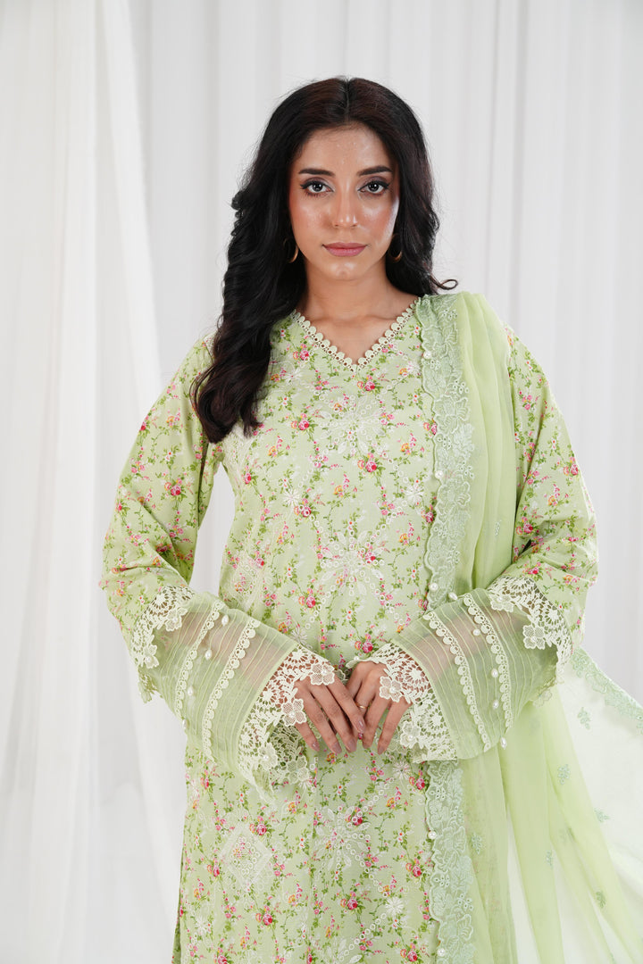 Embroidered Printed Cambric Mint Green Stitched Suit - Nishat
