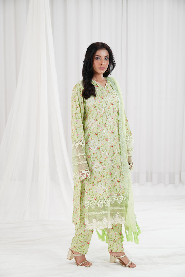 Embroidered Printed Cambric Mint Green Stitched Suit - Nishat