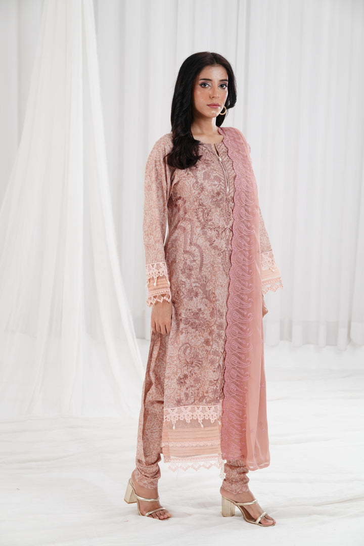 Embroidered Printed Cambric Tea Pink Stitched Suit - Nishat