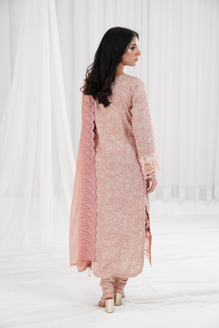 Embroidered Printed Cambric Tea Pink Stitched Suit - Nishat