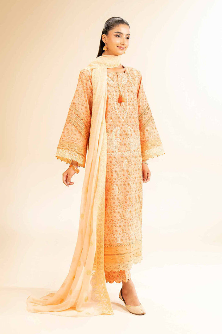 Embroidered Printed Cambric Peach Stitched Suit - Nishat