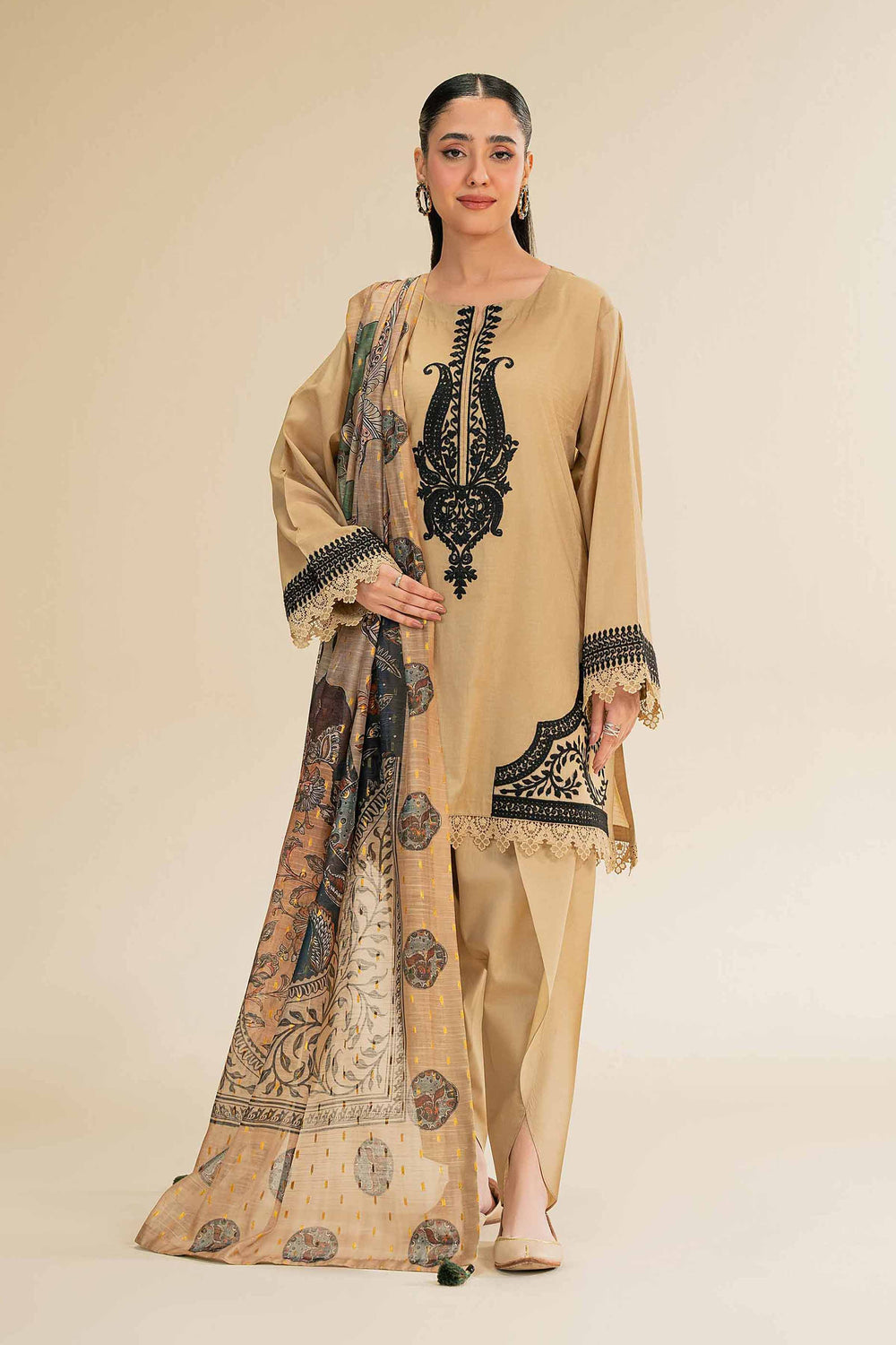 Embroidered Dull Gold Stitched Suit - Nishat Janan Embroidered Dull Gold Stitched Suit - Nishat Janan