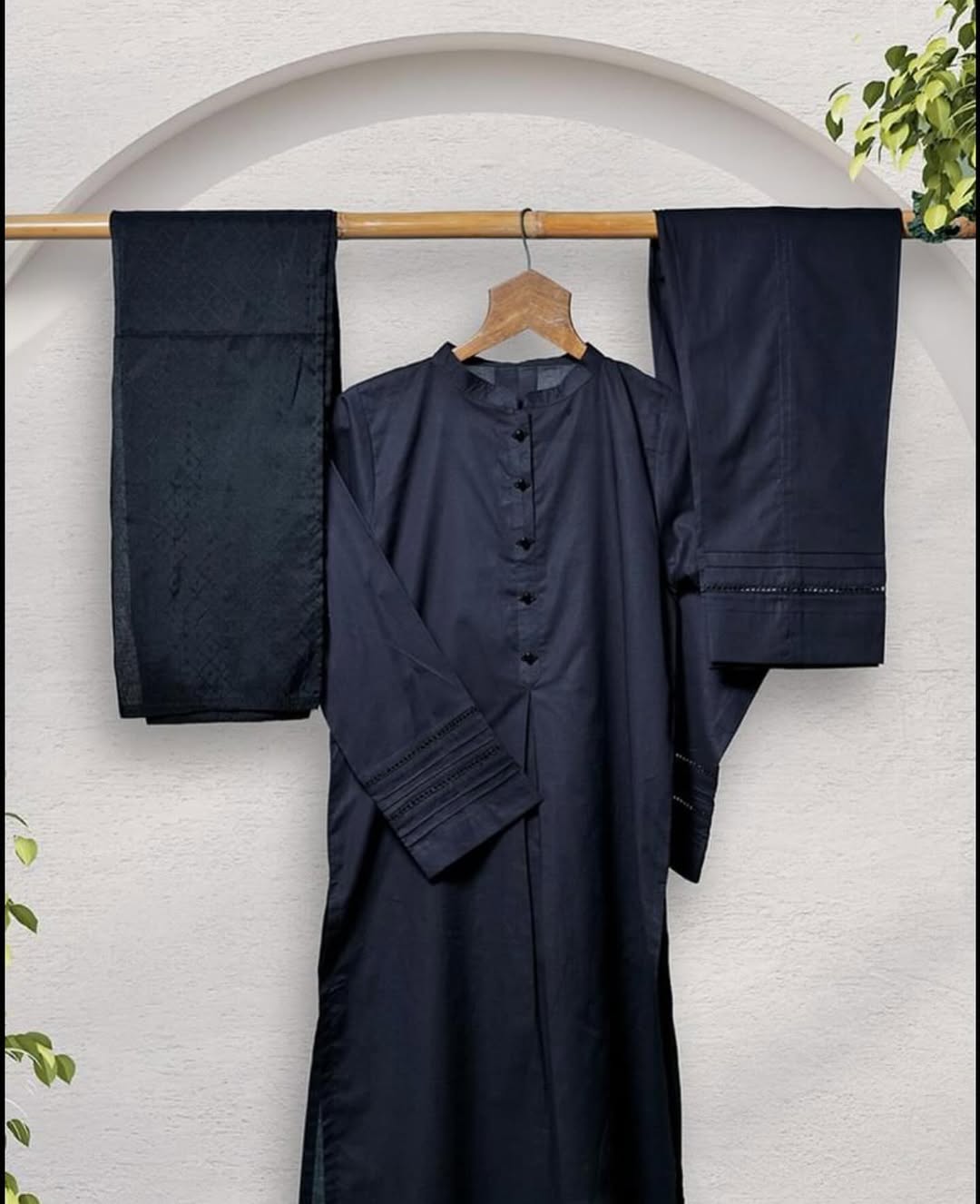 Cotton Plain Cambric Black Stitched Suit - Senorita