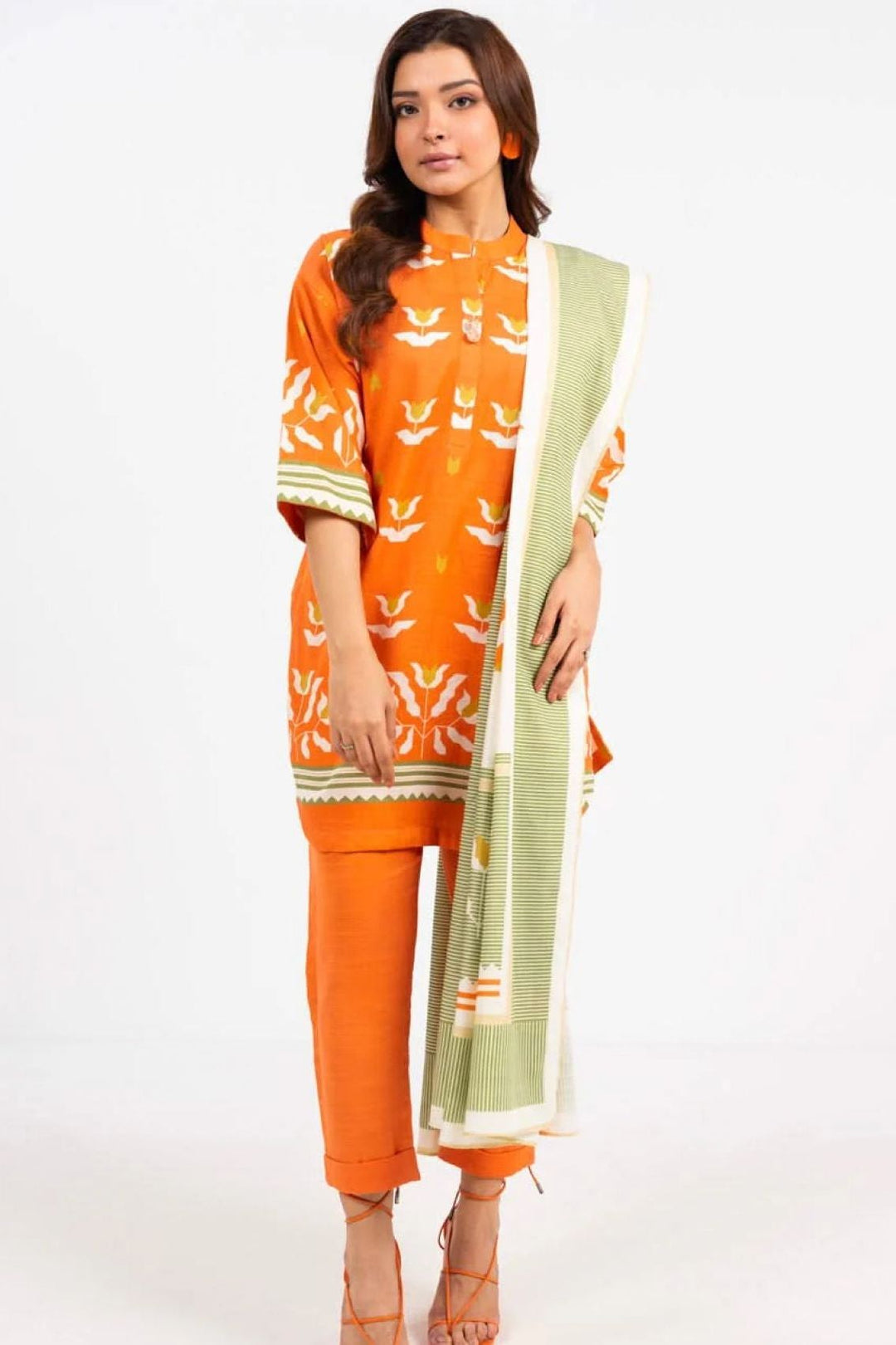 Karandi Orange Unstitched Suit - Alkaram