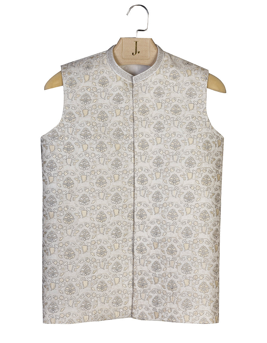 Polyester White Waist Coat - J. Junaid Jamshed