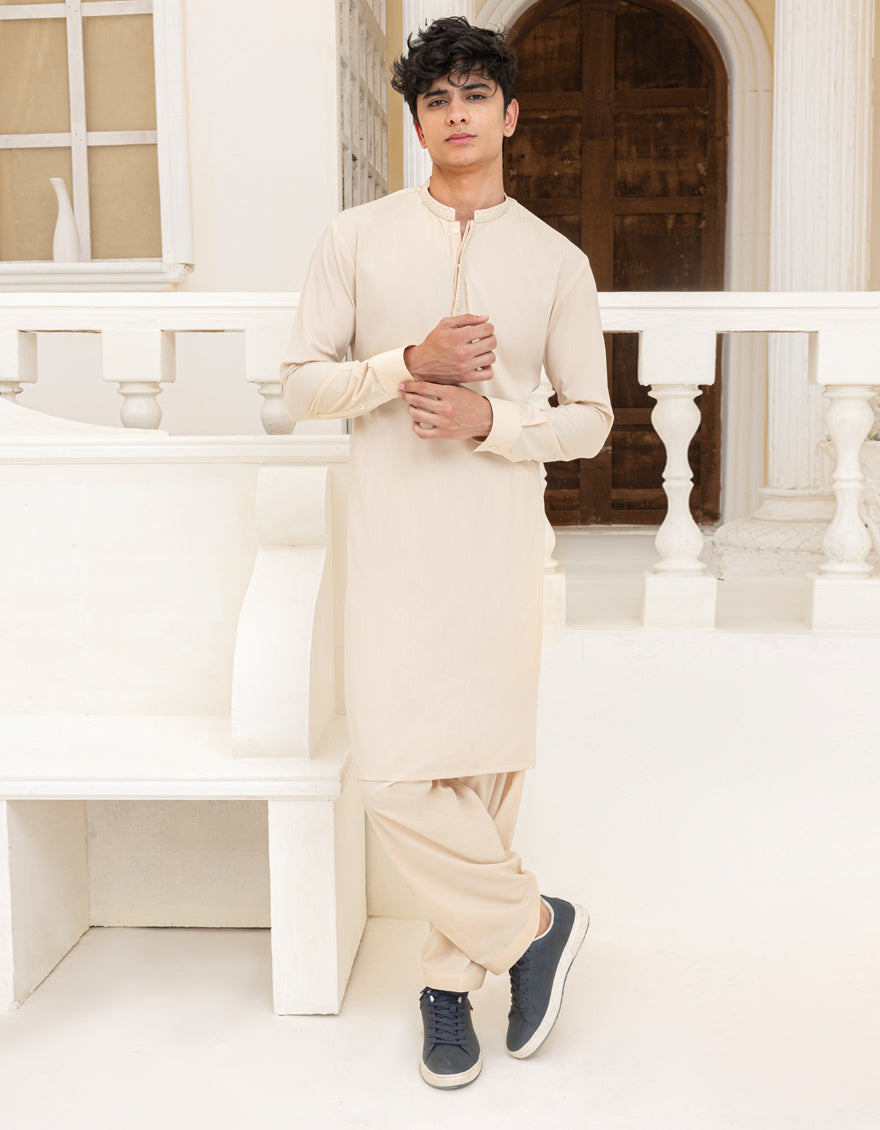 Blended Brown Shalwar Kameez- Junaid Jamshed – Janan