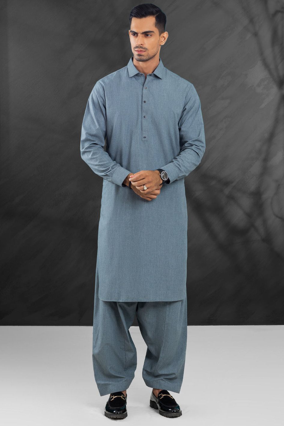 Blended Grey Shalwar Kameez Wasim Akram by Almirah – Janan