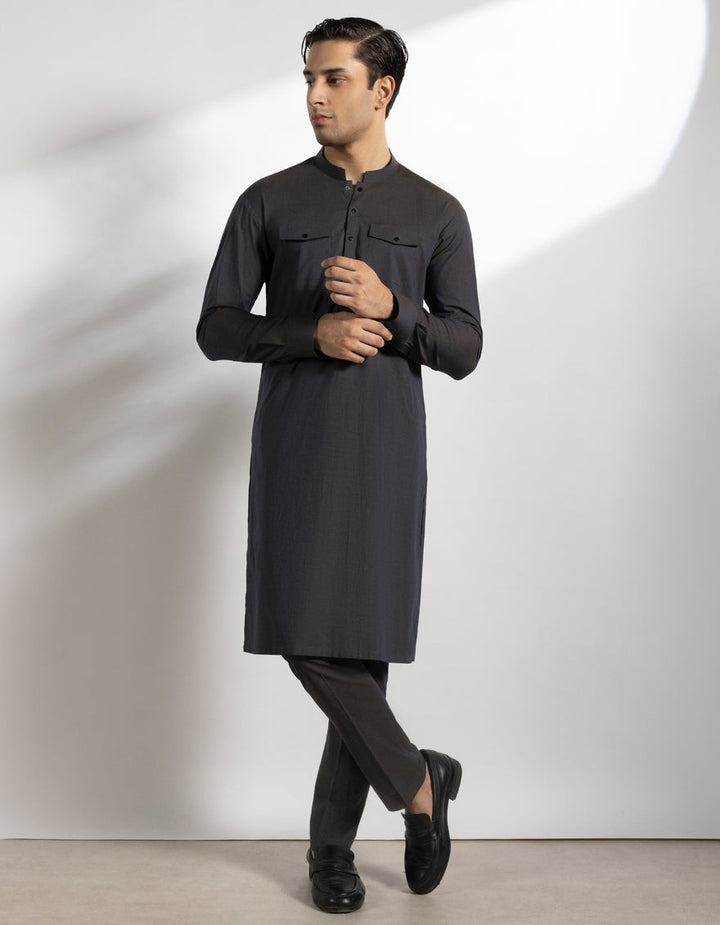 Cotton Stone Blue Kurta Trouser - J. Junaid Jamshed