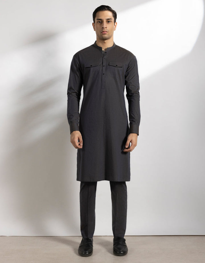 Cotton Stone Blue Kurta Trouser - J. Junaid Jamshed