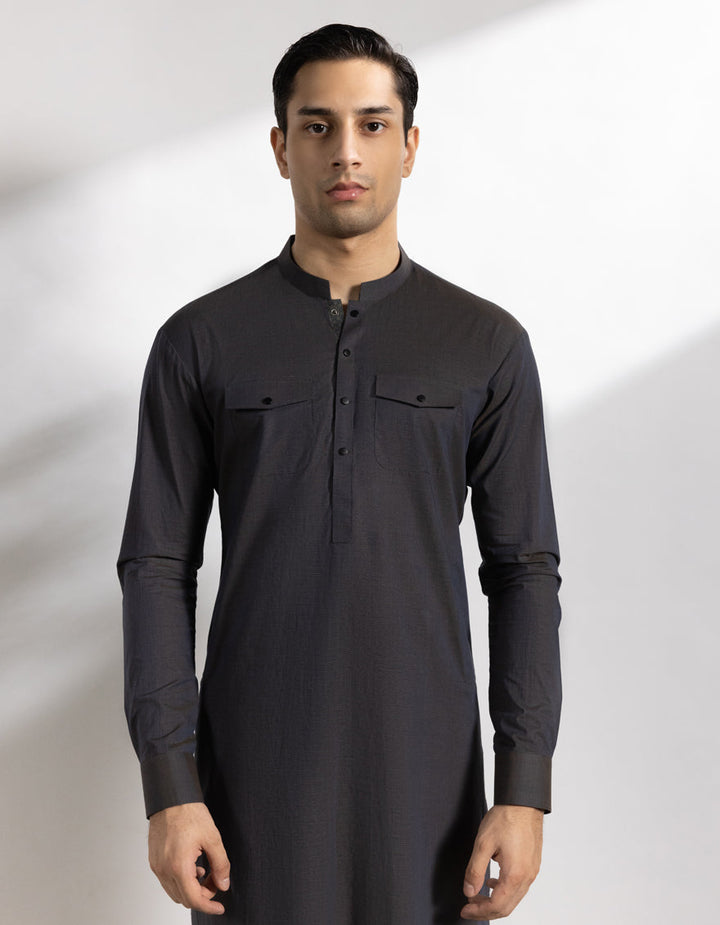 Cotton Stone Blue Kurta Trouser - J. Junaid Jamshed