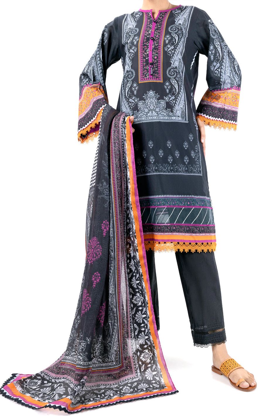 Cambric Black Unstitched Suit - Almirah
