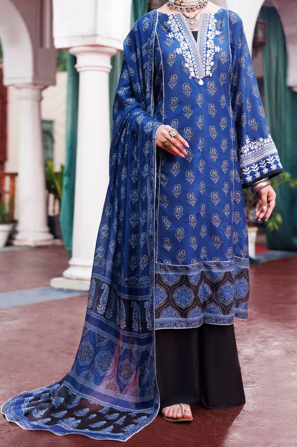 Cambric Blue Unstitched Suit - Almirah