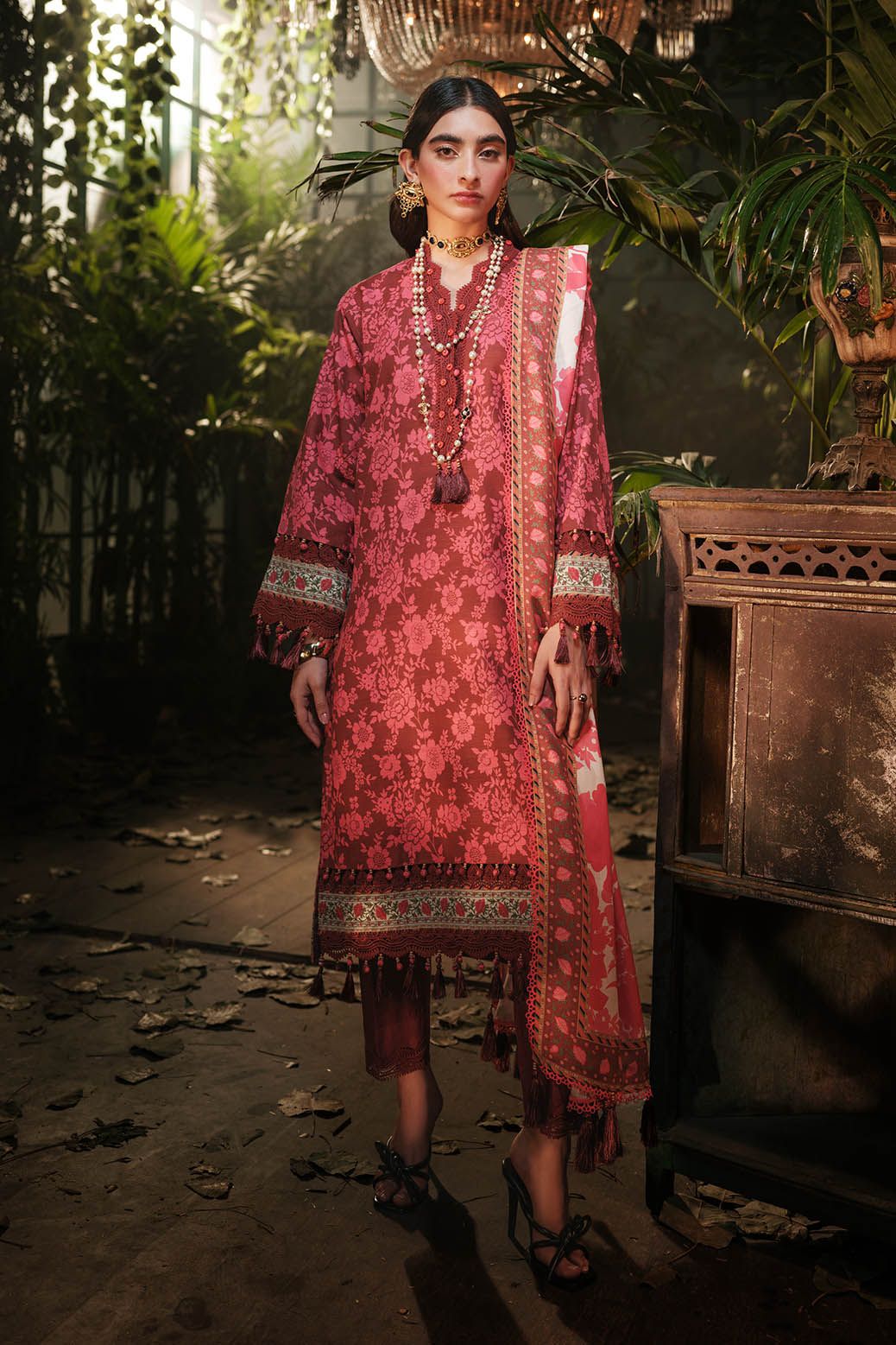 Khaddar Maroon Unstitched Suit - Bonanza