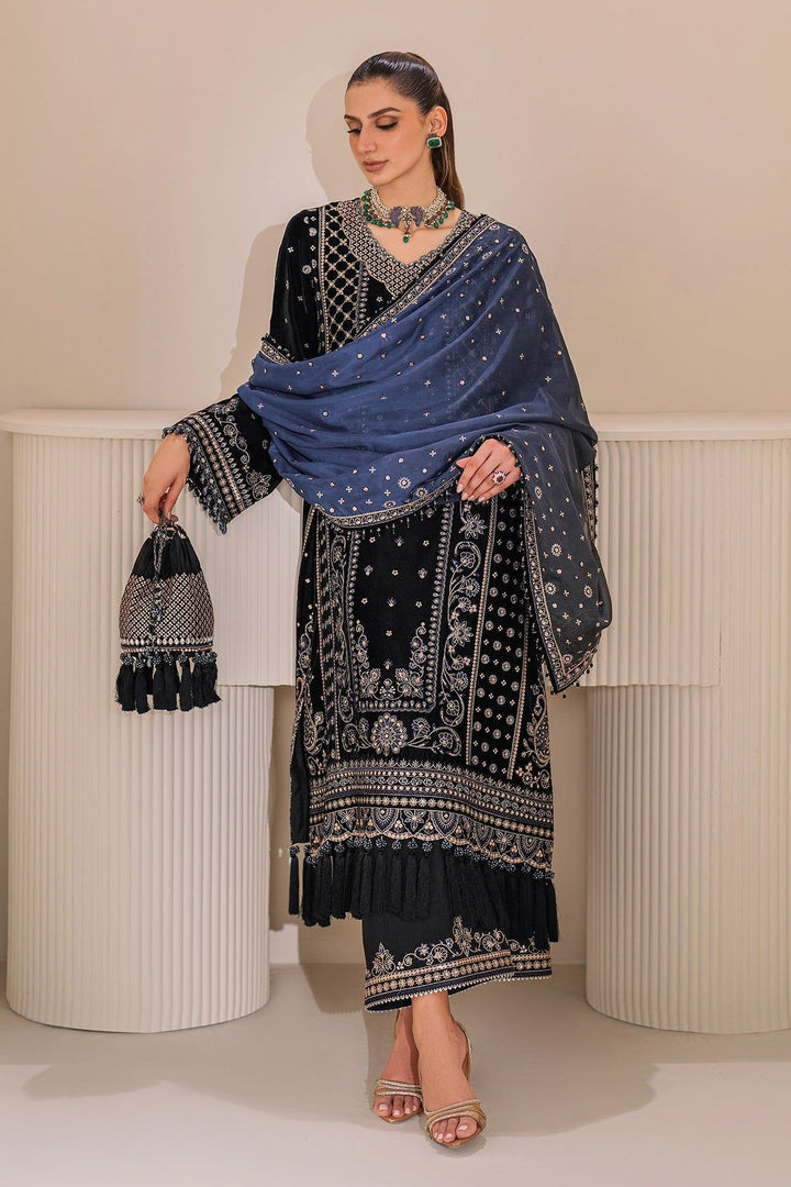 Embroidered Velvet Black Stitched Suit - Baroque