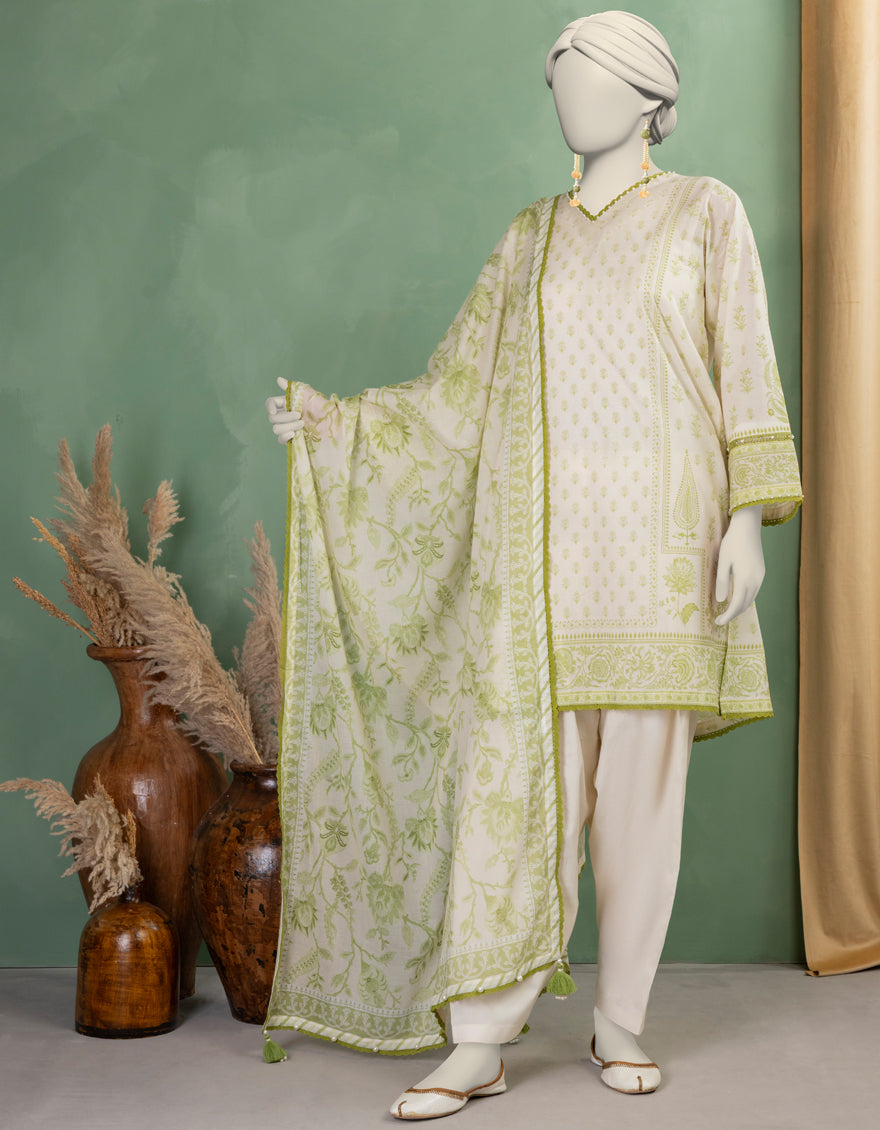Lawn Off White Unstitched Suit - J. Junaid Jamshed