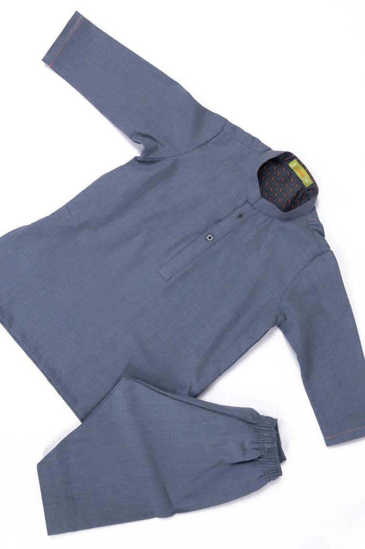 Blended Blueish Grey Kameez Shalwar - J. Junaid Jamshed