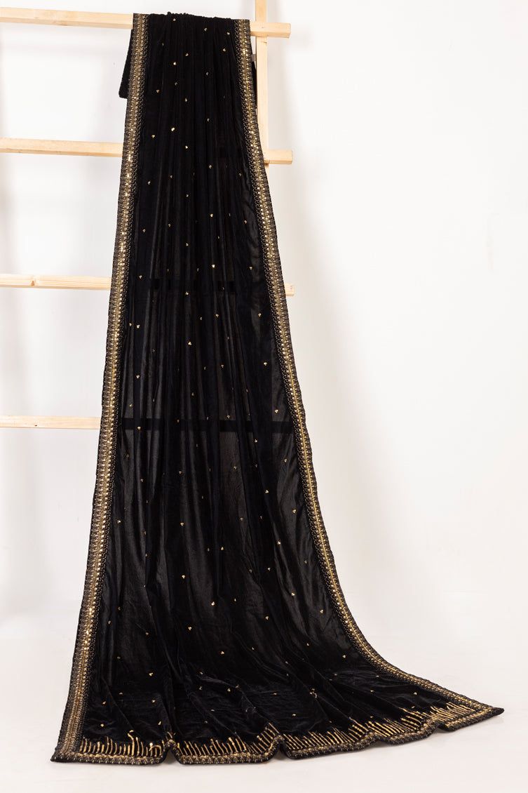 Velvet Black Shawl - J. Junaid Jamshed
