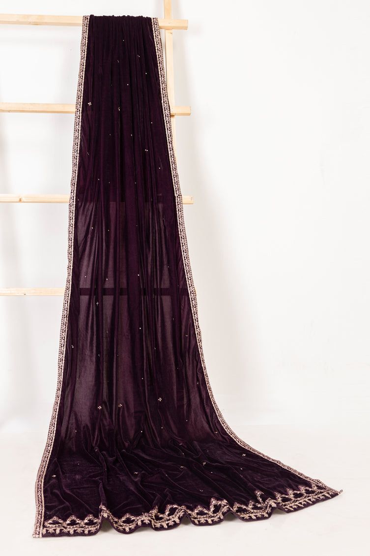 Velvet Red Shawl - J. Junaid Jamshed