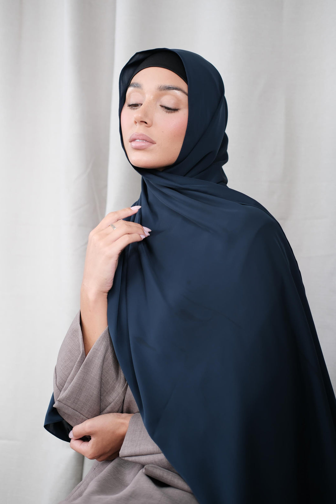 Navy Chiffon Silk Hijab