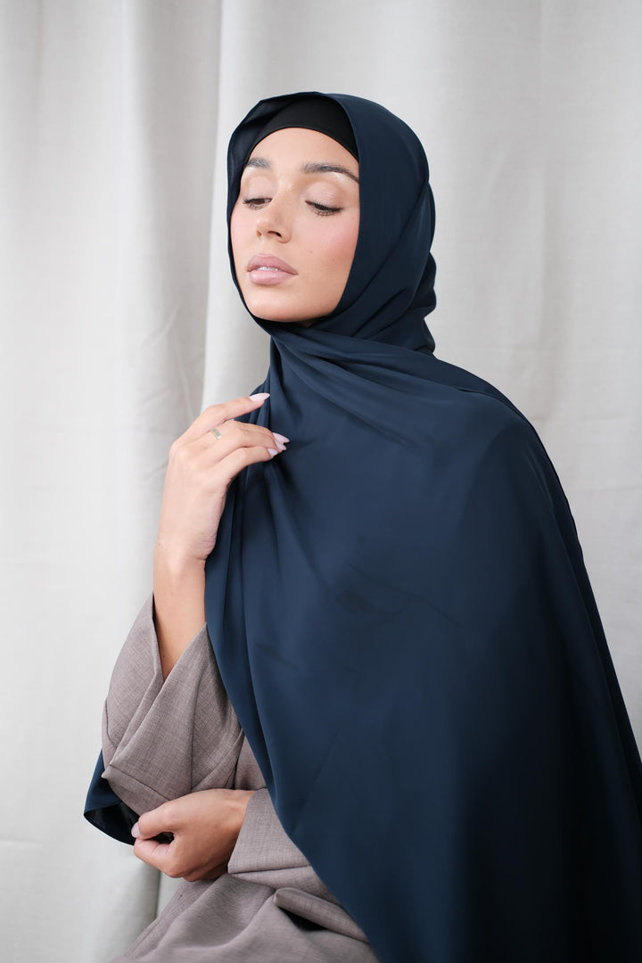 Navy Chiffon Silk Hijab