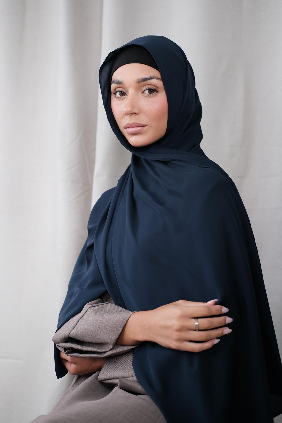 Navy Chiffon Silk Hijab