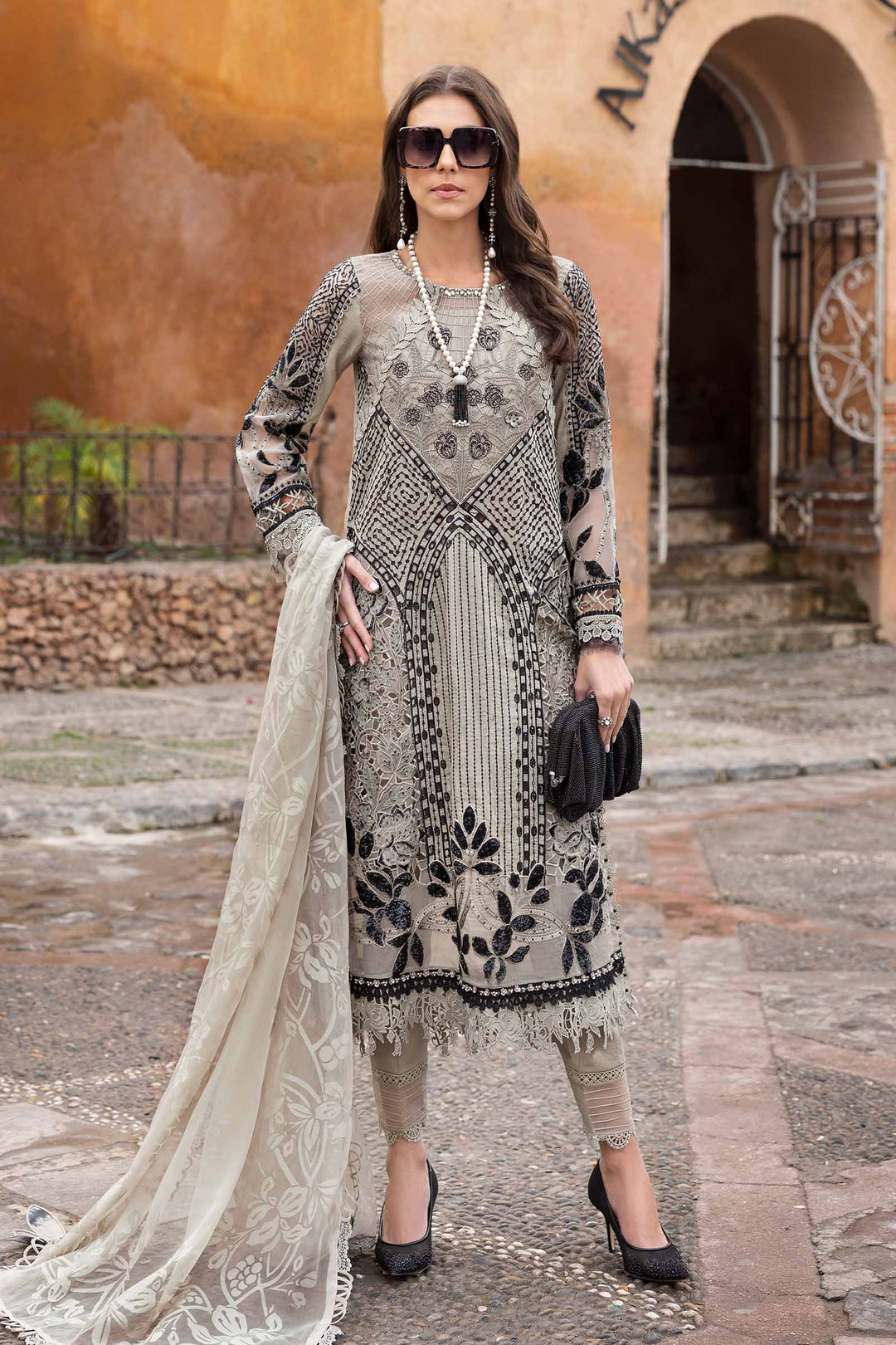 Embroidered Paper Cotton Grey Stitched Suit - Maria B Luxury Lawn