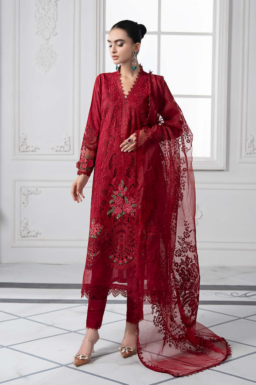 Embroidered Red Stitched Suit