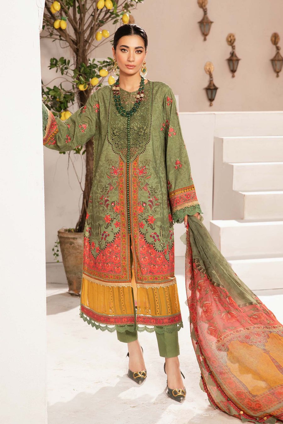 Lawn Green Stitched Suit - Maria B