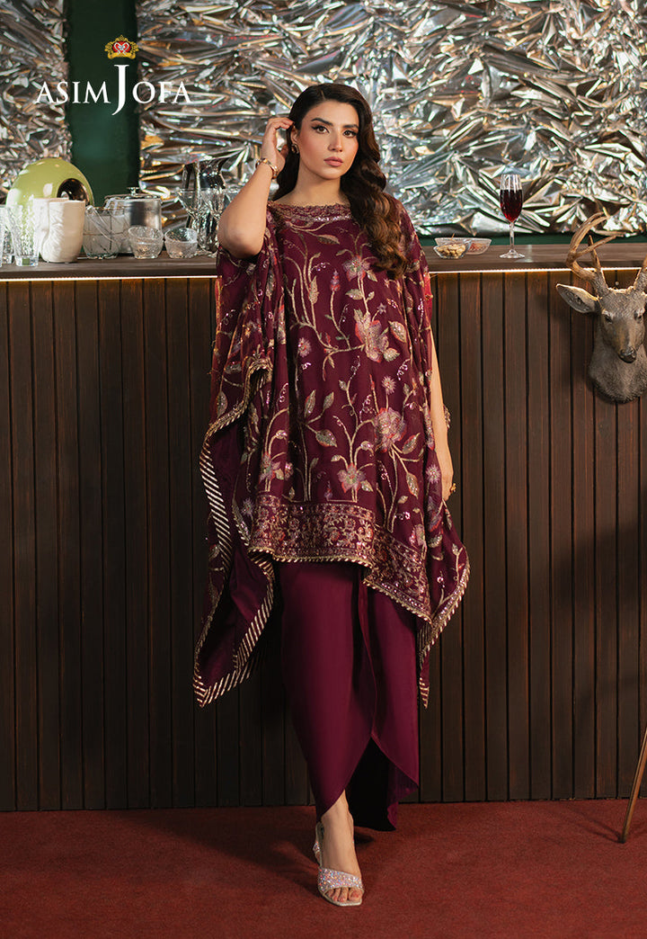 Chiffon Magenta Stitched Suit - Asim Jofa