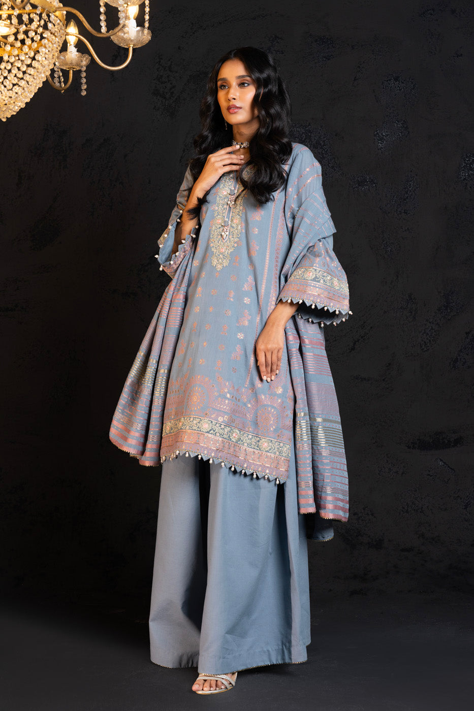 Embroidered Jacquard Grey Unstitched Suit - Alkaram