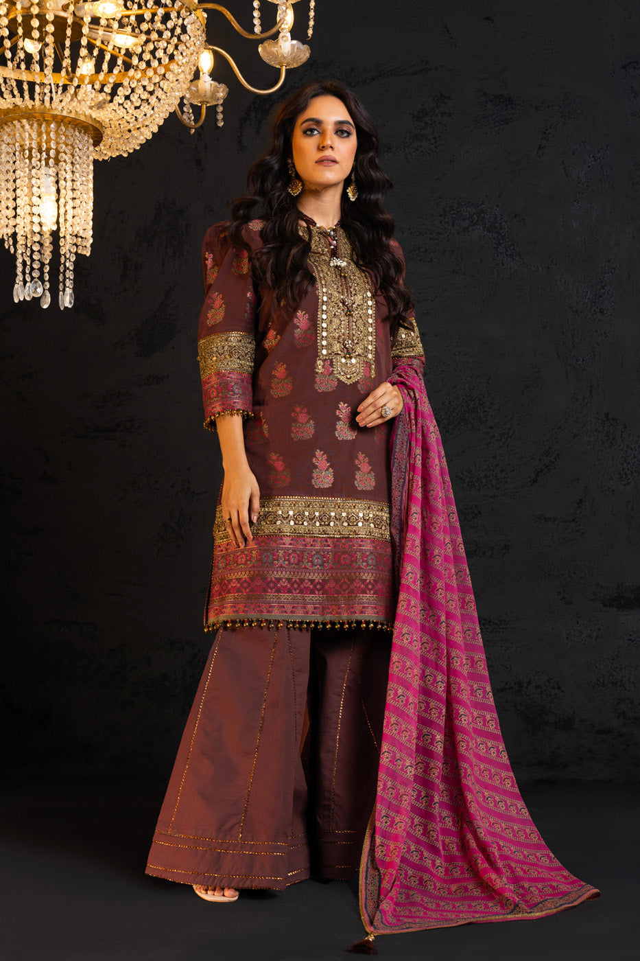 Embroidered Jacquard Brown Unstitched Suit - Alkaram