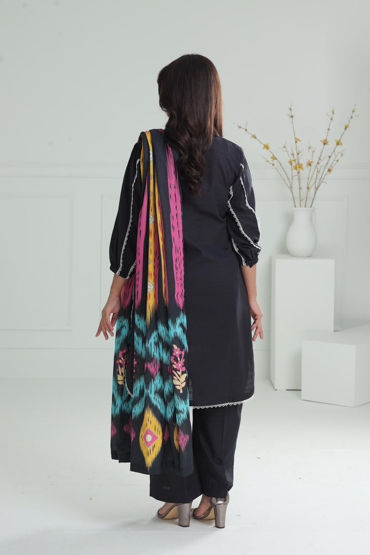 Embroidered Khaddar Black Stitched Suit - Alkaram