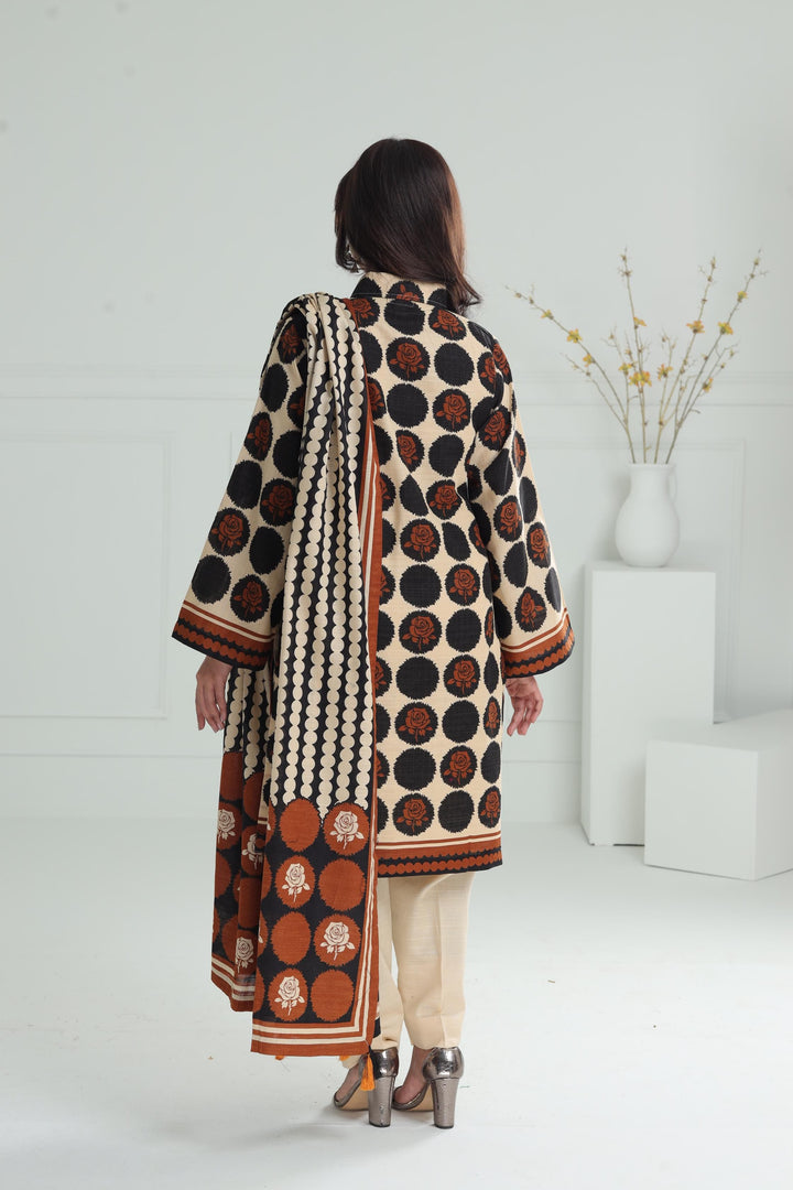 Printed Khaddar Beige Stitched Suit - Alkaram