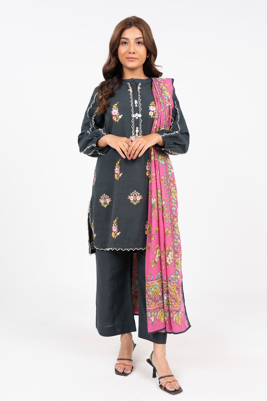 Embroidered Dyed Khaddar Grey Unstitched Suit - Alkaram