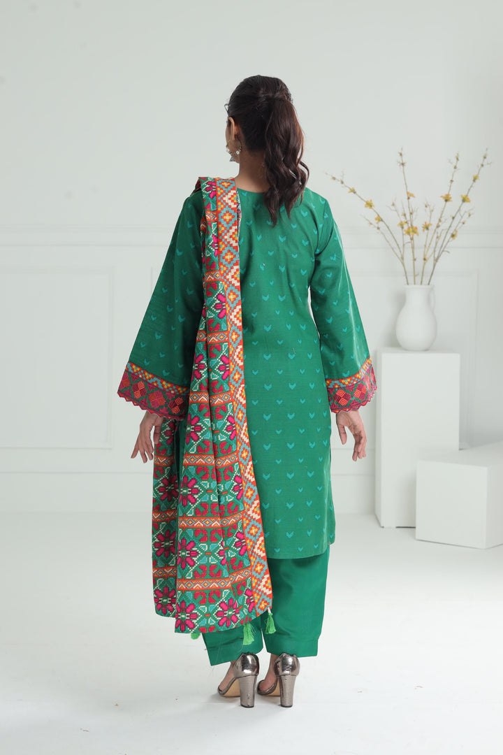 Embroidered Khaddar Green Stitched Suit - Alkaram