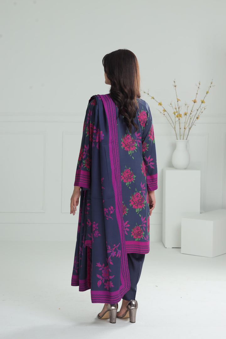 Printed Viscose Navy Blue Stitched Suit - Alkaram