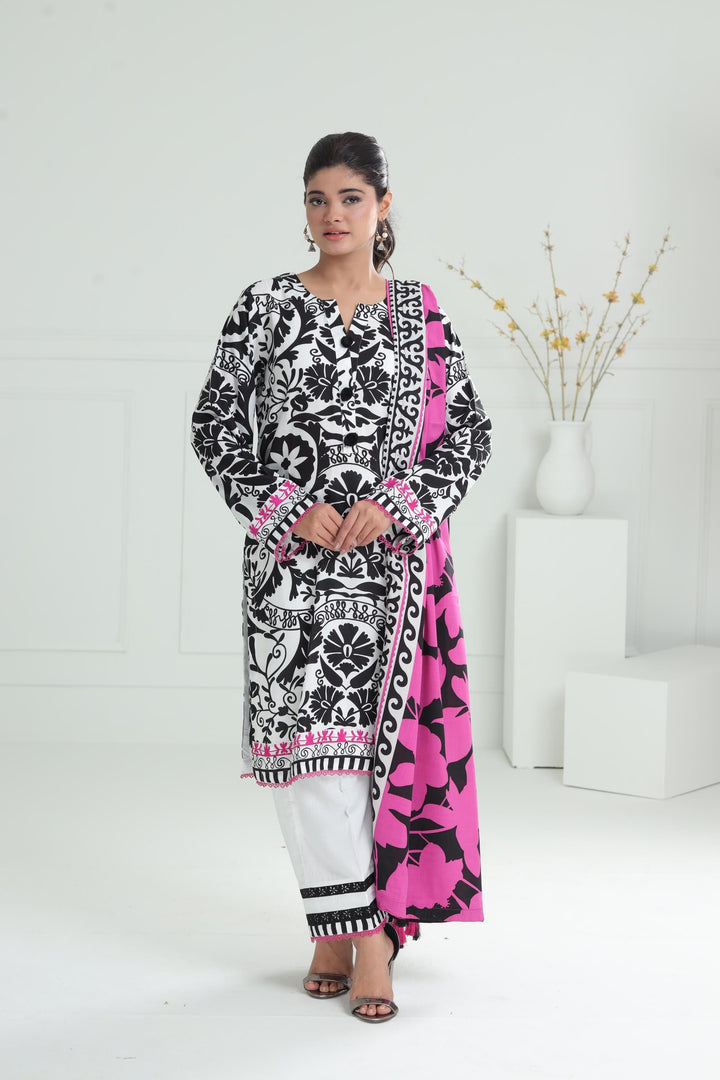 Printed Viscose White Stitched Suit - Alkaram