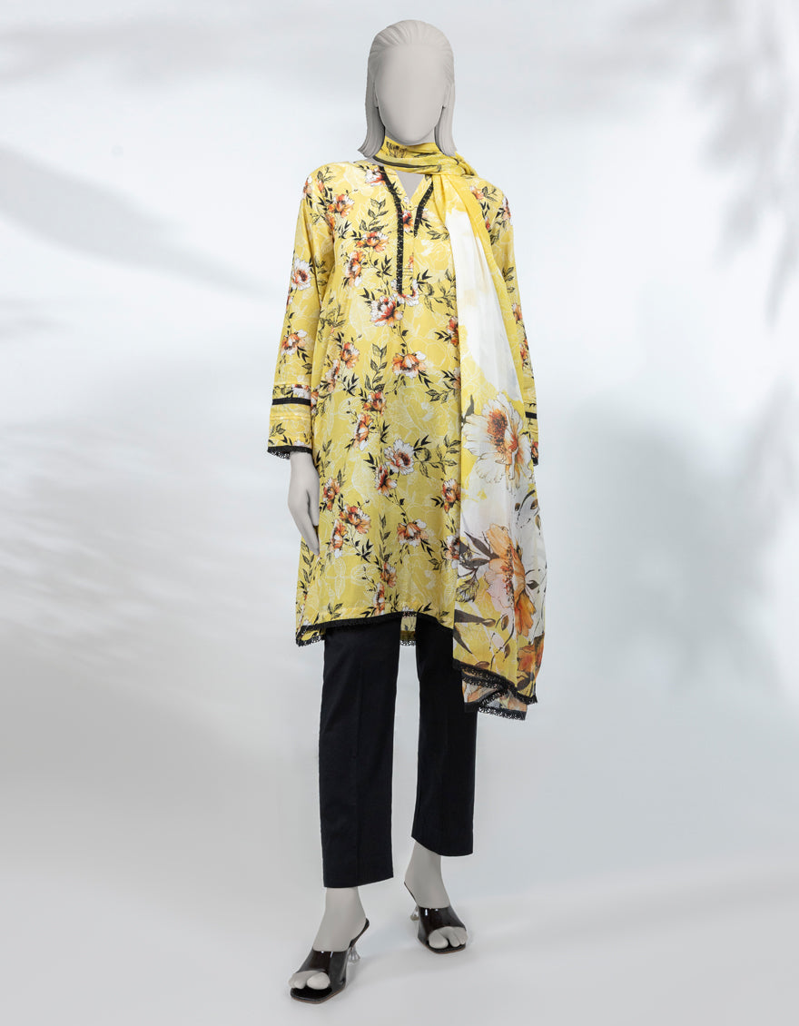 Chiffon Yellow Unstitched Suit - J. Junaid Jamshed