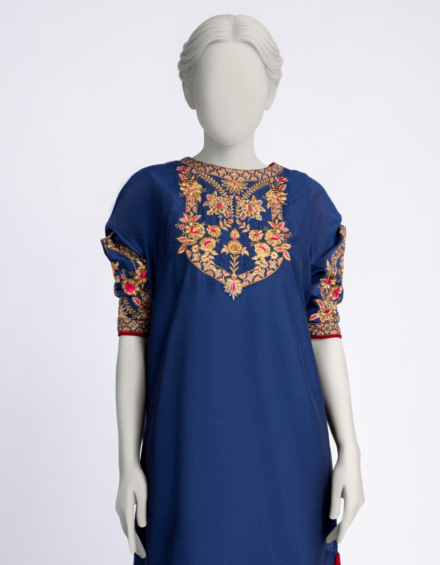 Cotton Net Blue Kurti - J. Junaid Jamshed